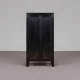 Dark wooden cabinet on a gray background