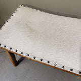 Teak Stool w Cow Hide 650 x 390 x 450H