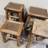 Fir & Rattan Square Stool MEDUIM & LARGE