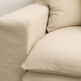 Close-up of beige fabric texture on a sofa
