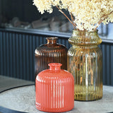 Tall ribbed glass vase Ochre