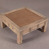 Reclaimed Pine Square Coffee Table with Rattan Inlay.