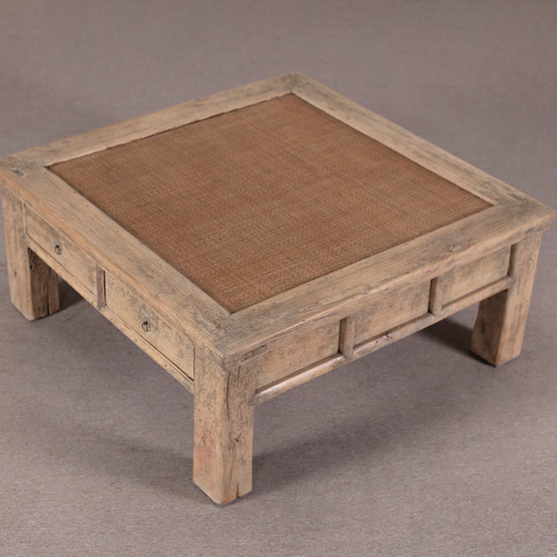 Reclaimed Pine Square Coffee Table with Rattan Inlay.