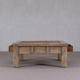 Reclaimed Pine Square Coffee Table with Rattan Inlay.