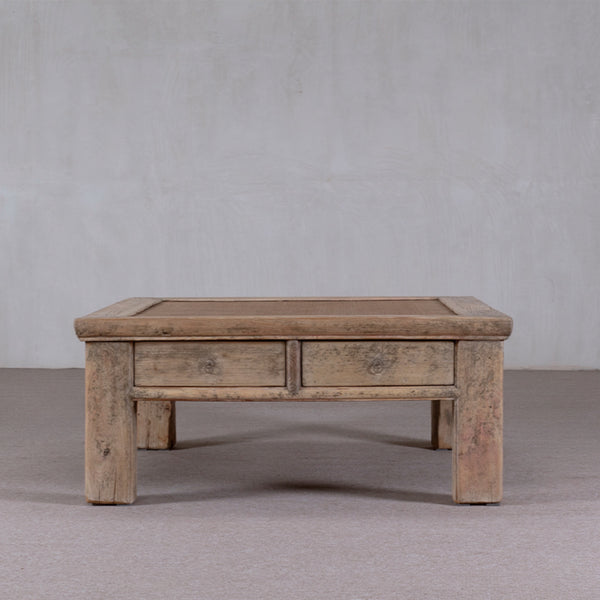 Reclaimed Pine Square Coffee Table with Rattan Inlay.
