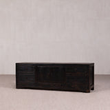 Low Sideboard with 2 doors and 4 drawers in a Black Rustic Finish.