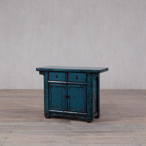 High Gloss Teal Cabinet with Two Drawers and Two Doors
