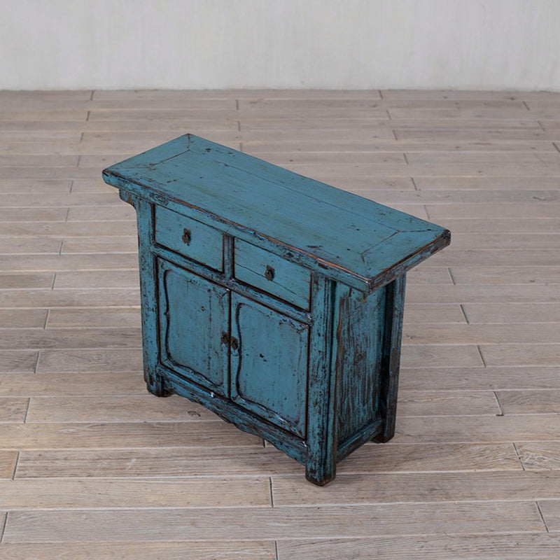 High Gloss Teal Cabinet with Two Drawers and Two Doors