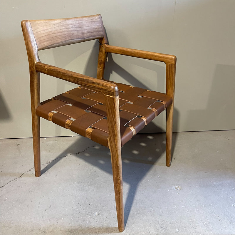 Teak Dining Chair w Wide Woven Leather 550 x 450 x 800H