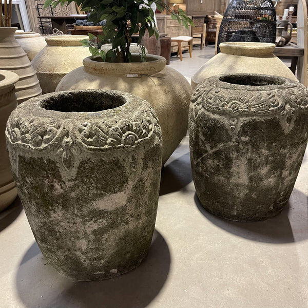  Concrete Pot Carved 