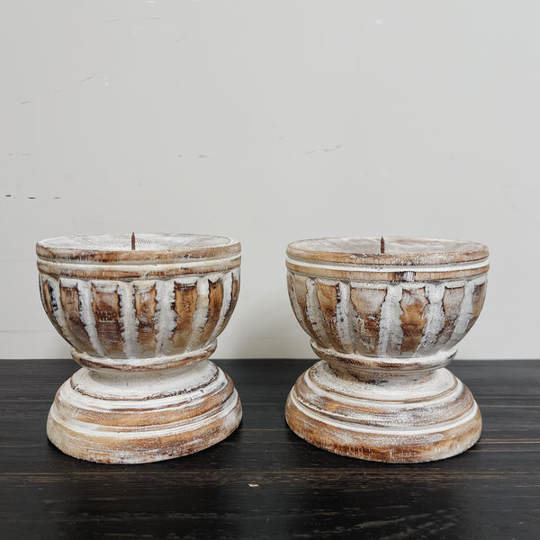 Wooden Candlestick - BROWN WASH SMALL 100 H