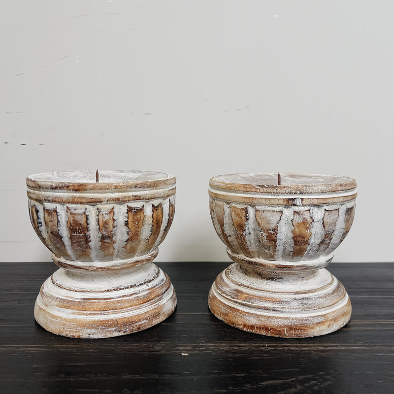Wooden Candlestick - BROWN WASH SMALL 100 H