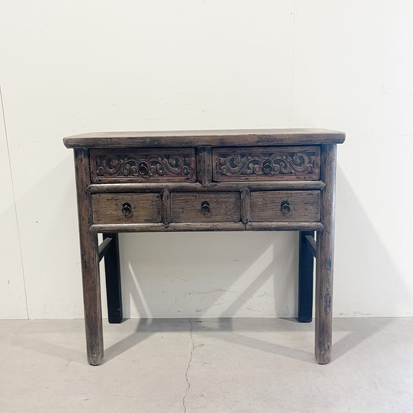 25243 Antique Elm Carved Hall Table 940 x 390 x 860H