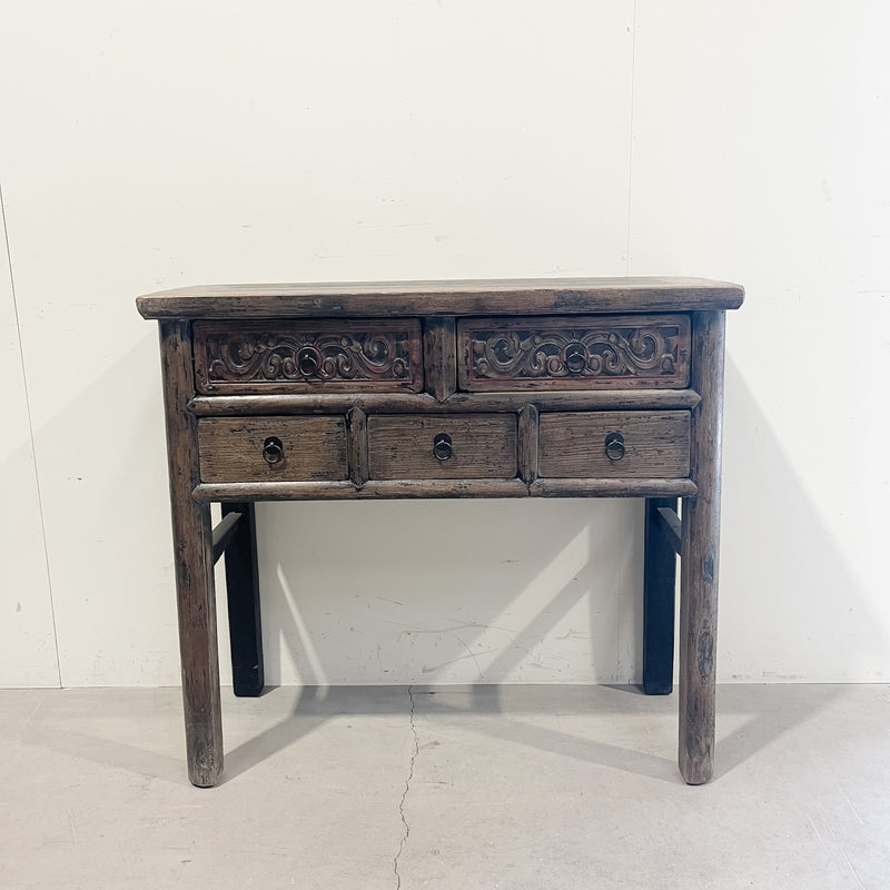 25243 Antique Elm Carved Hall Table 940 x 390 x 860H