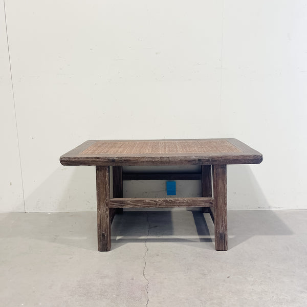 25242 Antique Elm Coffee Table w Rattan 1300 x 530 x 450H