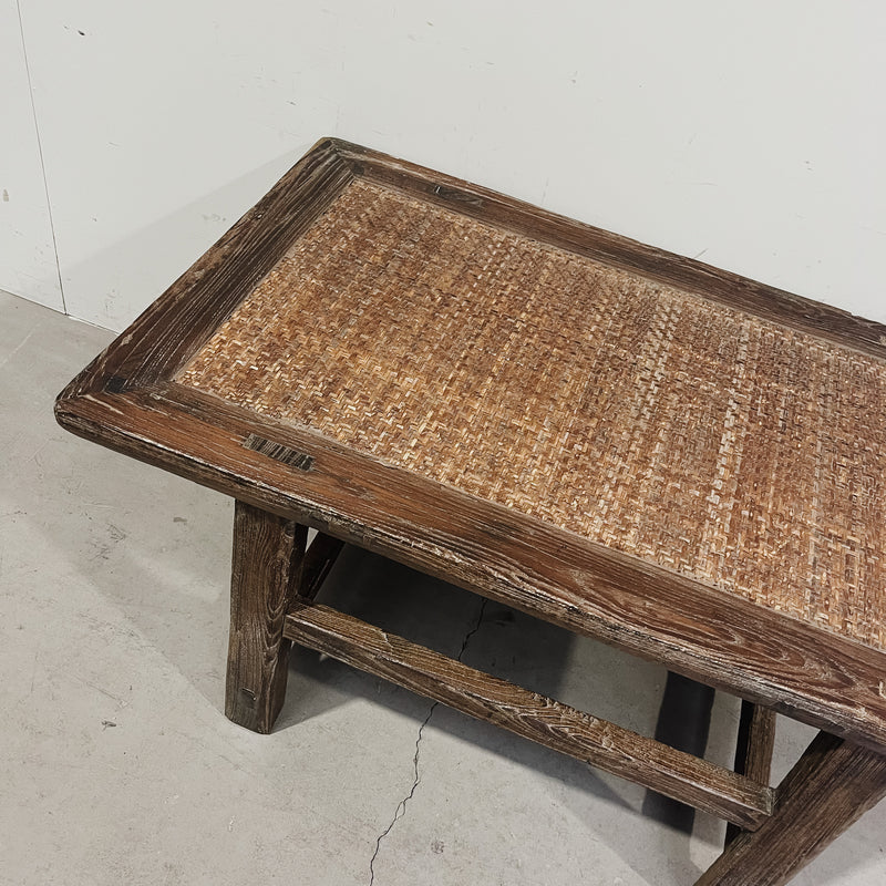 25242 Antique Elm Coffee Table w Rattan 1300 x 530 x 450H