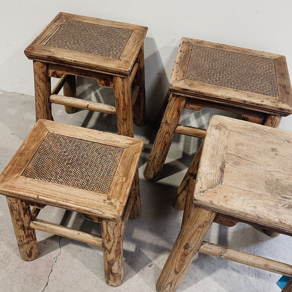 25203 Fir & Rattan Rounded Stool