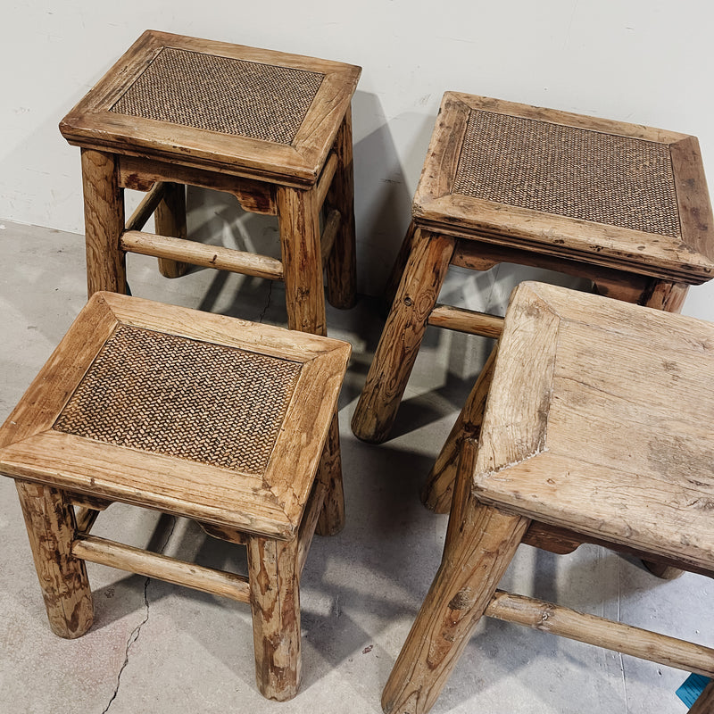 25203 Fir & Rattan Rounded Stool