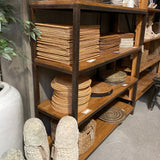 iron and wood shelving 