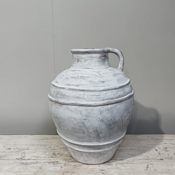 Rustic 2 Ribbed Jug W. Handle WHITE