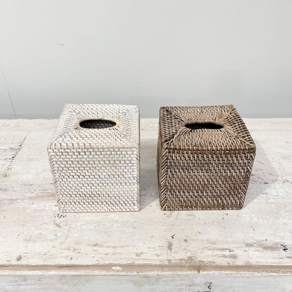 Rattan Tissue Box BROWN & WHITEWASH