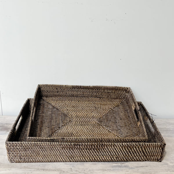 Rattan Rectangular Tray DARK BROWN