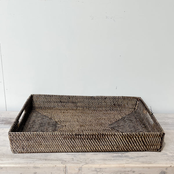 Rattan Rectangular Tray DARK BROWN
