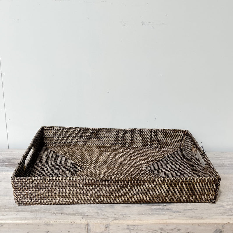 Rattan Rectangular Tray DARK BROWN