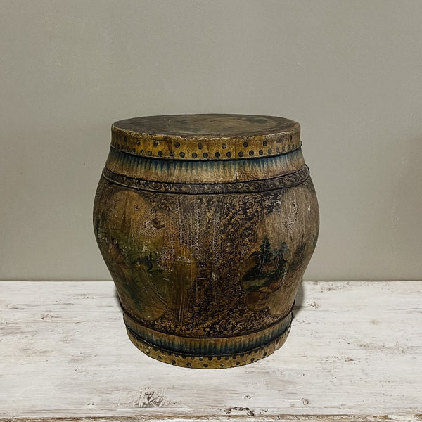 Antique Fir Paper Barrel w Lid