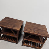 Elm Side Table with Shelf DARK BROWN 600 x 500 x 600H