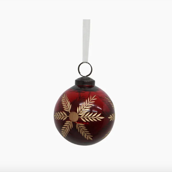 Etched Glass Bauble RED & GOLD