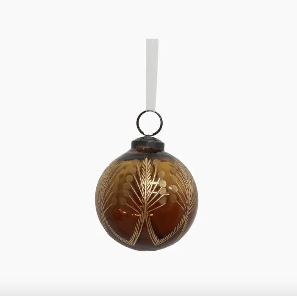 Etched Glass Bauble GOLD LUSTRE 