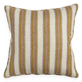 Striped pillow with brown and beige pattern on a white background