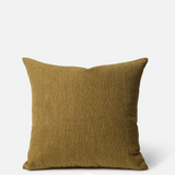 A square throw pillow in a textured mustard yellow corduroy fabric, shown against a plain white background.