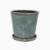 Sea Blue Rustic Planter & Saucer / TALL