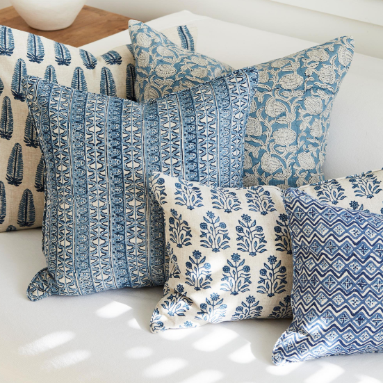 Walter G - Amer Azure (Hand Block Printed ) Cushion Cover ONLY 