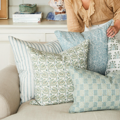 Walter G - Broccato Slate ( Hand Block Printed ) Cushion Cover ONLY