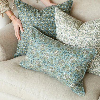 Walter G - Broccato Slate ( Hand Block Printed ) Cushion Cover ONLY