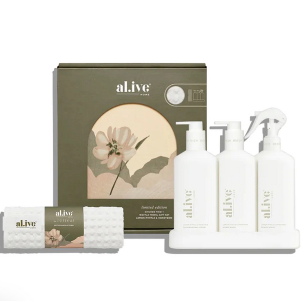 AL.IVE BODY KITCHEN TRIO & TOWEL GIFT SET / LEMON MYRTLE & HONEYDEW