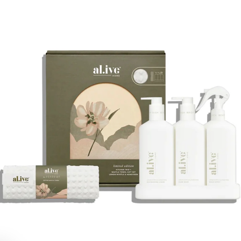AL.IVE BODY KITCHEN TRIO & TOWEL GIFT SET / LEMON MYRTLE & HONEYDEW