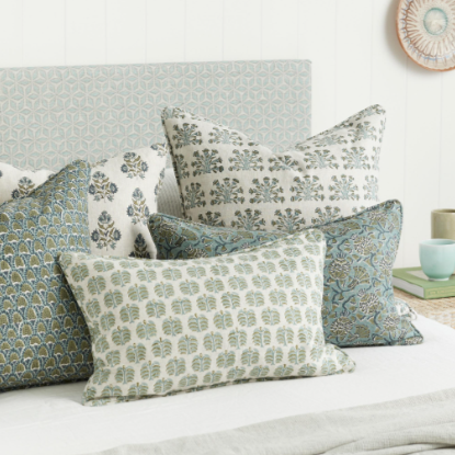 Walter G - Hera Celadon Moss ( Hand Block Printed )Cushion Cover ONLY