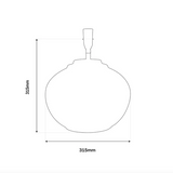 Technical drawing of a round object with dimensions labeled