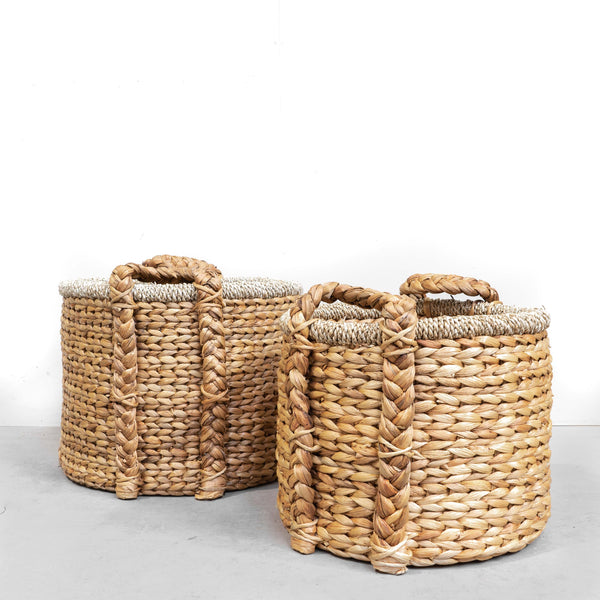  Water Hyacinth Round Basket with plaited handles