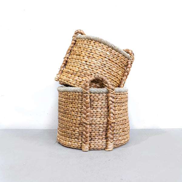  Water Hyacinth Round Basket with plaited handles