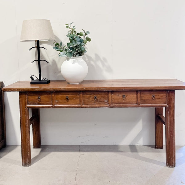 Reclaimed Elm Hall Table WARM BROWN