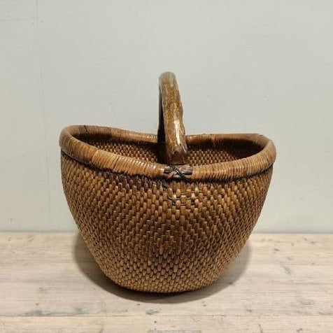 Antique Willow Basket with Bamboo Handle