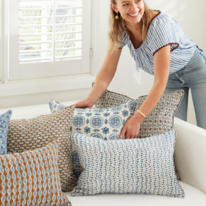 Walter G  - Condesa Tobacco (Hand Block Printed) Cushion Cover